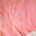 Vintage Tablecloth Coral Pink Salmon Square White Embroidery Cut Work 39 by 41 Inch