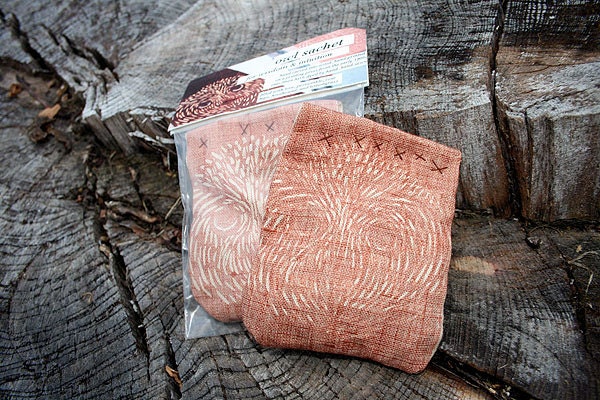 Owl Sachet for Wisdom and Intuition - FIlled with Organic Herbs & Woodblock Printed