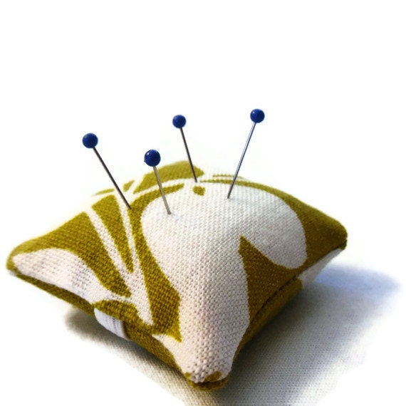 Small Pin Cushion - Bright Green and White Floral