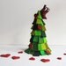Fir Tree with two red birds and red hearts. Valentine gift.