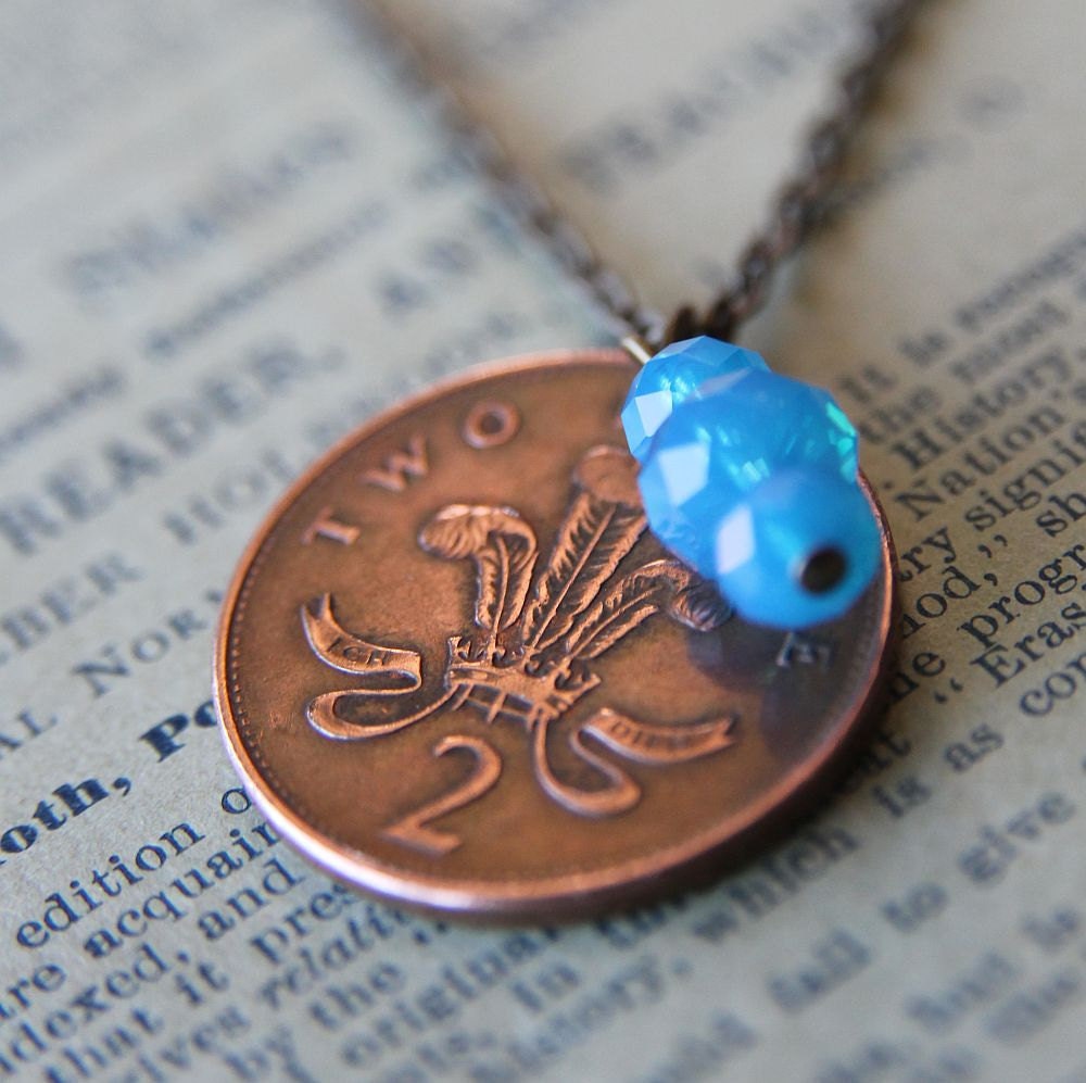 Tuppence Necklace with Swarovski Crystal and Circulated English Coin