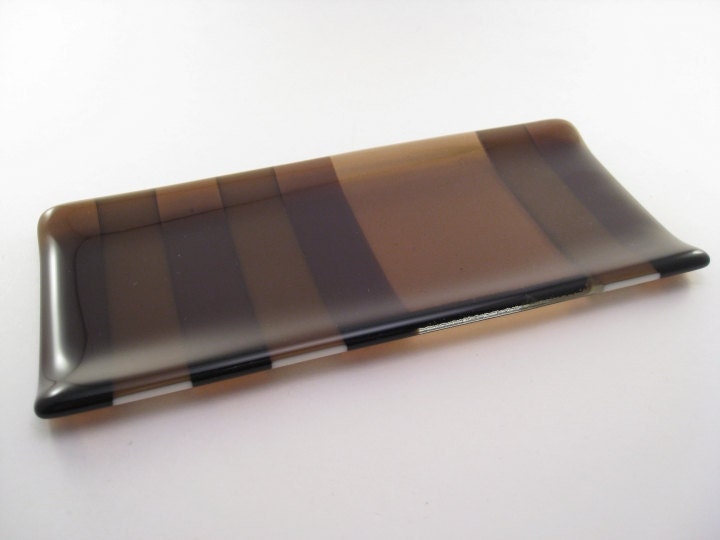 Fused Glass Tapas Plate Bronze Stripes