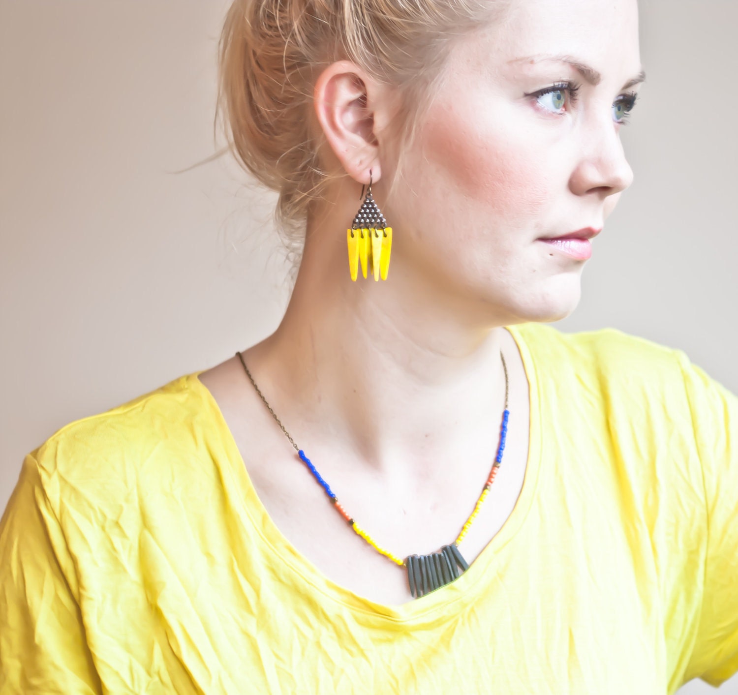 Neon triangle tribal earrings- geometric, neon, pink, yellow, black