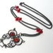 Gunmetal Owl Necklace with Red Crystal