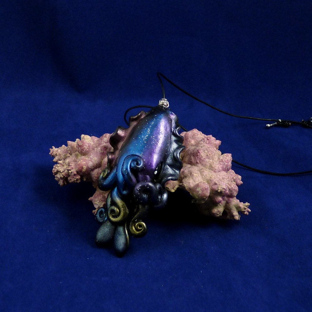 Deep Space Cuttlefish Necklace - Handmade Polymer Clay Jewelry