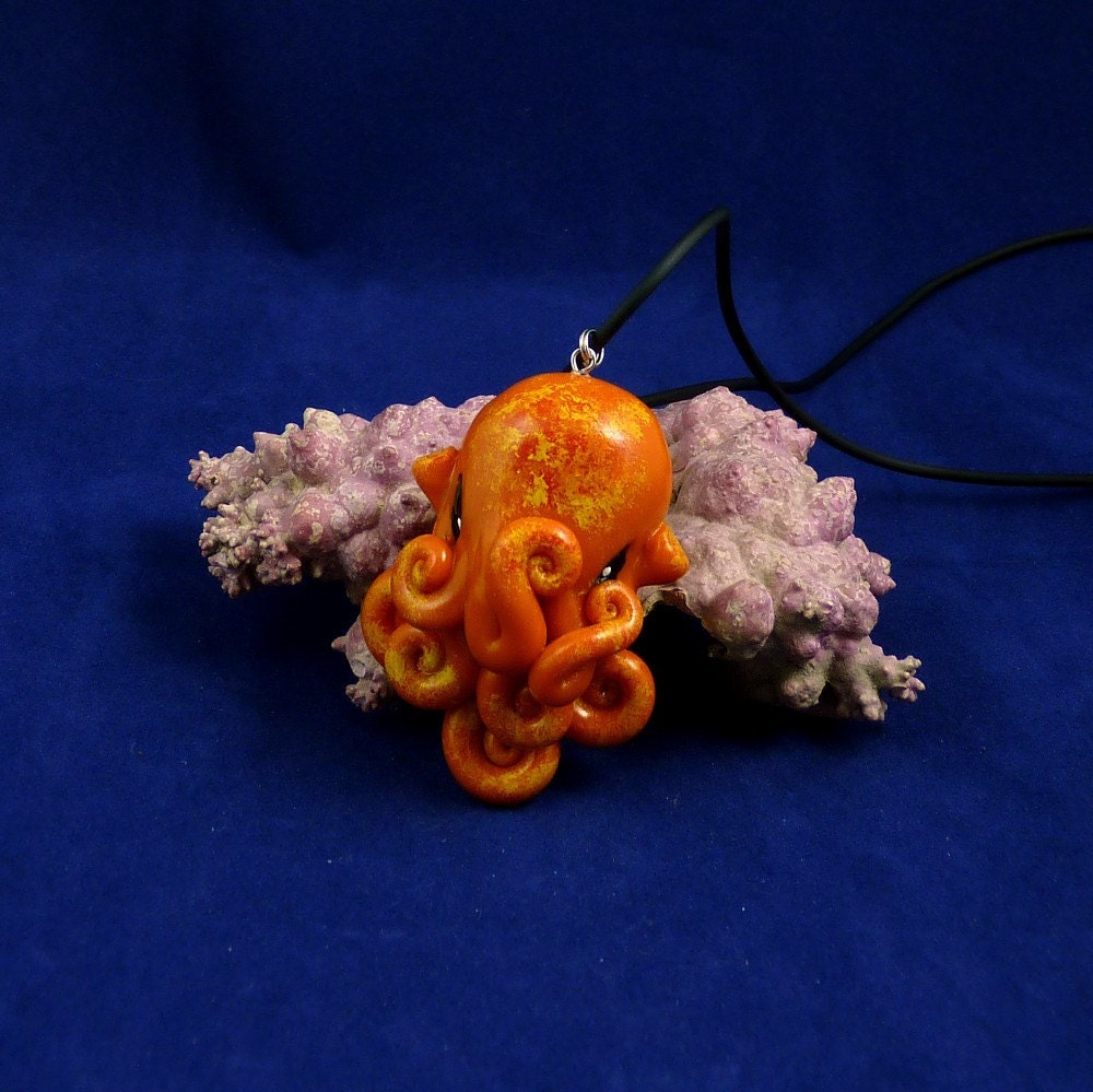 Orange Octopus Necklace - Polymer Clay Fashion Jewelry