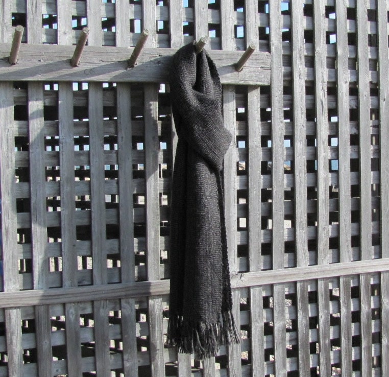 Scarf, Handwoven Alpaca Charcoal Gray & Black Shadow Weave, Classic Conservative Fashion or Men or Women