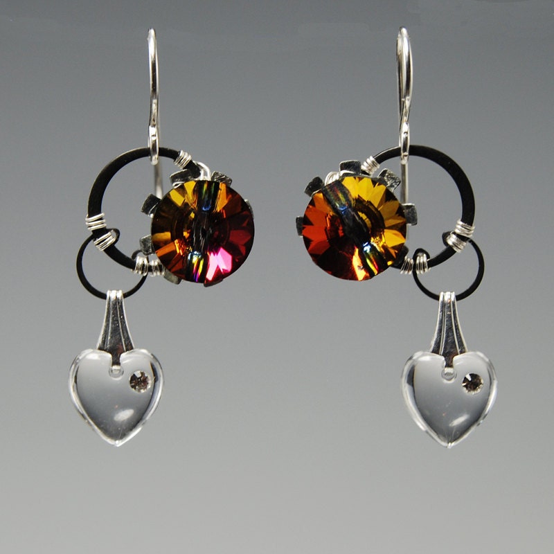 Dark matter II v8: Beautiful Swarovski crystal wire wrapped earrings