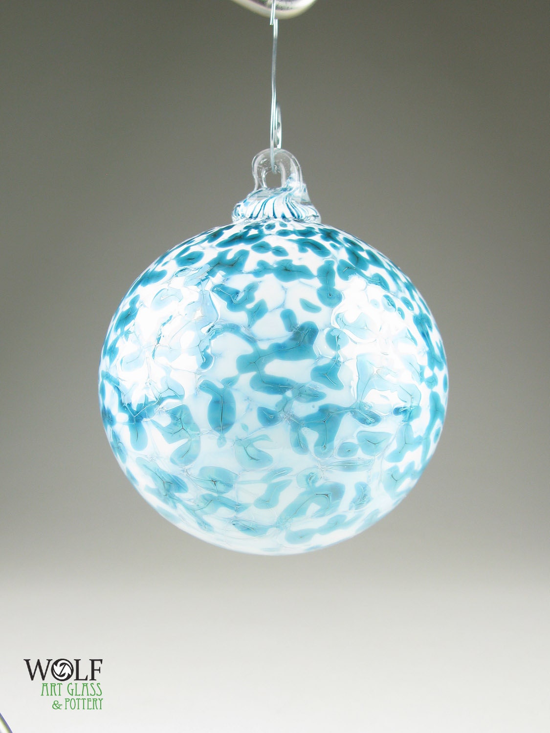 Blown Glass Ornament Suncatcher Ball Denim Blue and White Speckle Blown Glass Ornament Suncatcher Ball Denim Blue and White Speckle