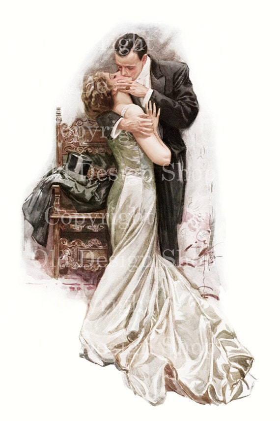 Large Digital Image Harrison Fisher The Kiss Printable Vintage Digital Download for Cardmaking Altered Art Mixed Media Scrapbooking