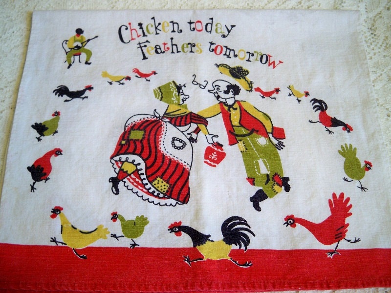 Vintage Chicken Today and Carousel Kitchen Towels