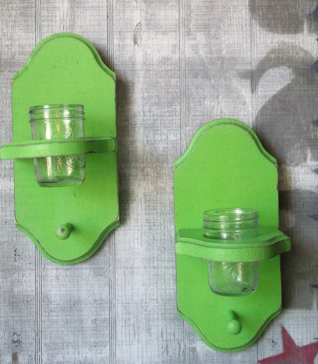Shabby Chick Wall Sconce Set,  Buy as a set and save, All wood with Mason Jar,  Hand Painted with many colors to choose from