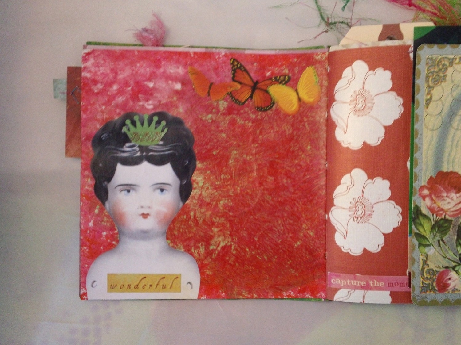50 page scrap folk art handmade  travel art journal butterflies, birds, ladies and much more