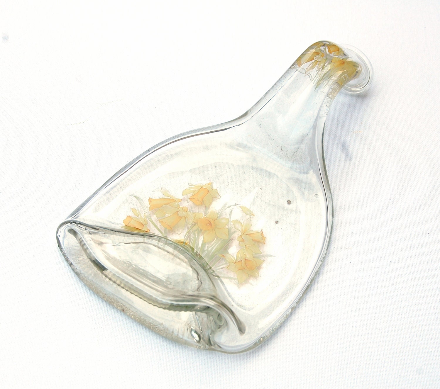 Slumped, Flattened Bottle. Upcycled Wine Bottle Snack Plate. Spoonrest. St David Day Gift