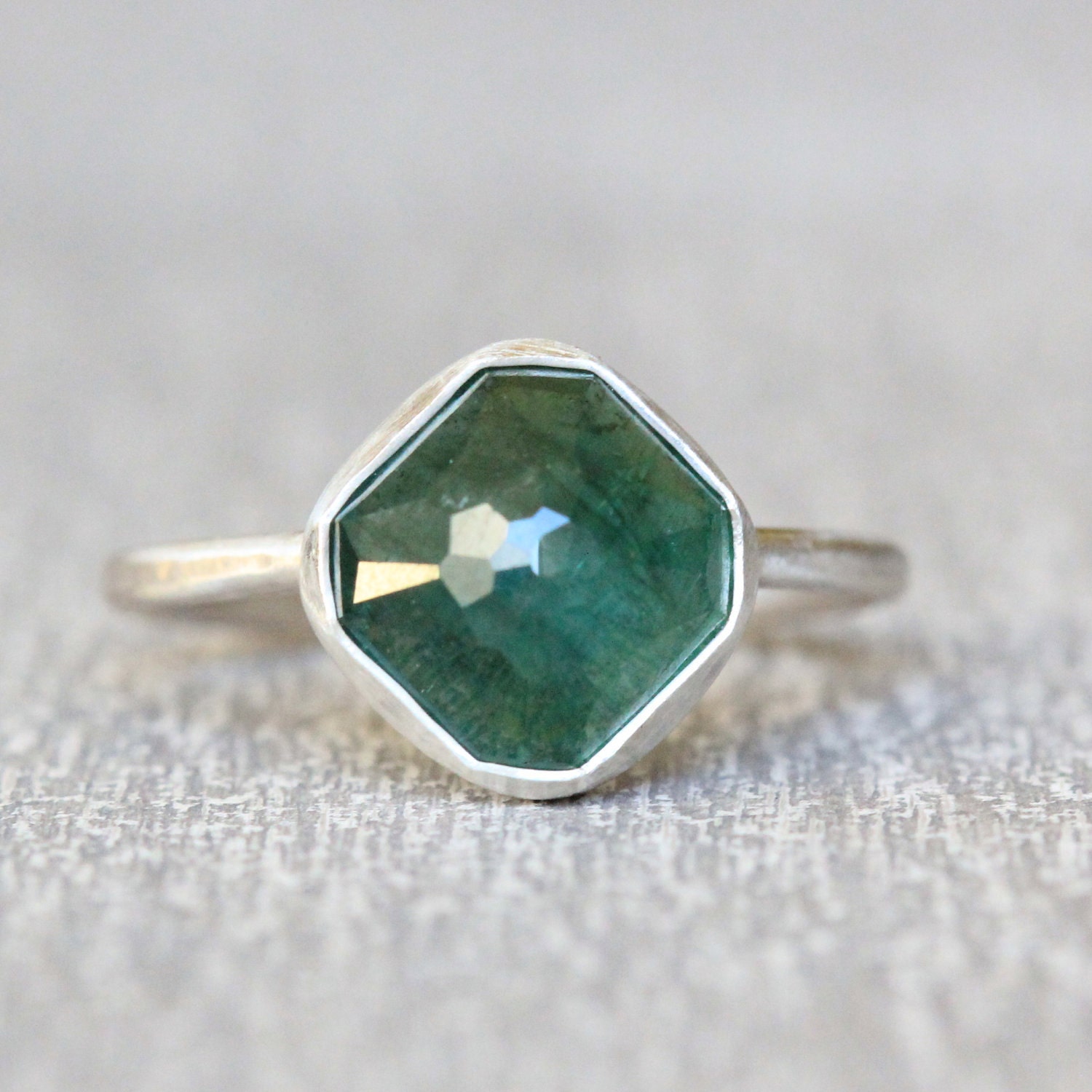 Rose Cut Green Tourmaline Ring in Recycled Palladium Sterling Silver