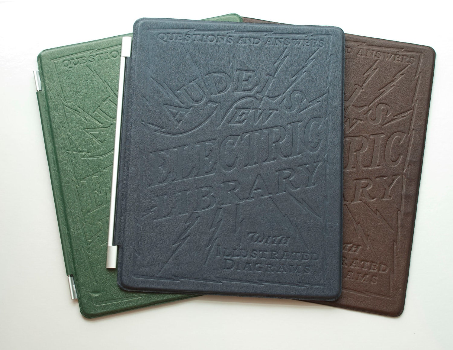 Embossed leather "Electric Library" smart cover for iPad 2 (Navy Blue)