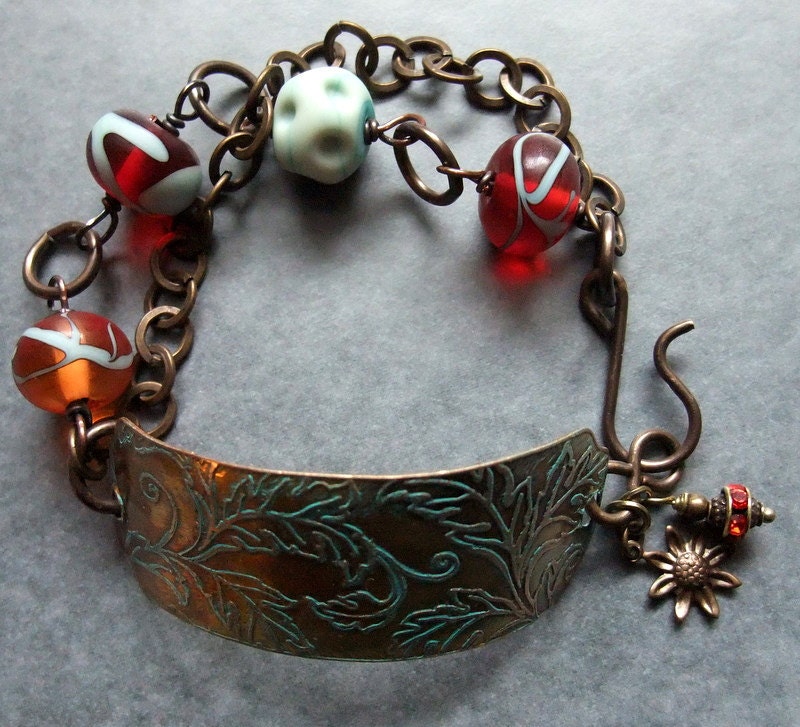 Handmade Bracelet, Metal and Lampwork Bracelet, Metal Bracelet,Bead Bracelet,Glass Bracelet