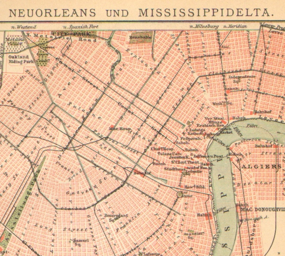 1900 Antique Dated City Map of New Orleans and the Mississippi Delta