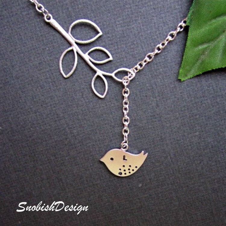 Bird Jewelry  Leaf Branch and Sparrow Necklace  by SnobishDesign from etsy.com