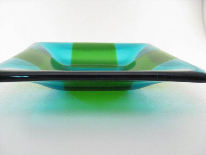 Square Fused Glass Dish - Turquoise Green