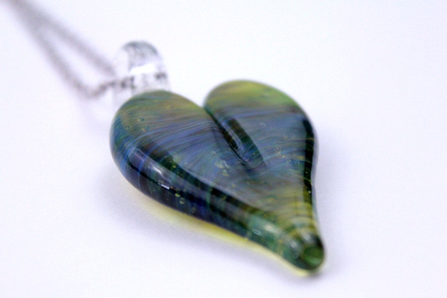 Valentine's Day Green Glass Heart Pendant