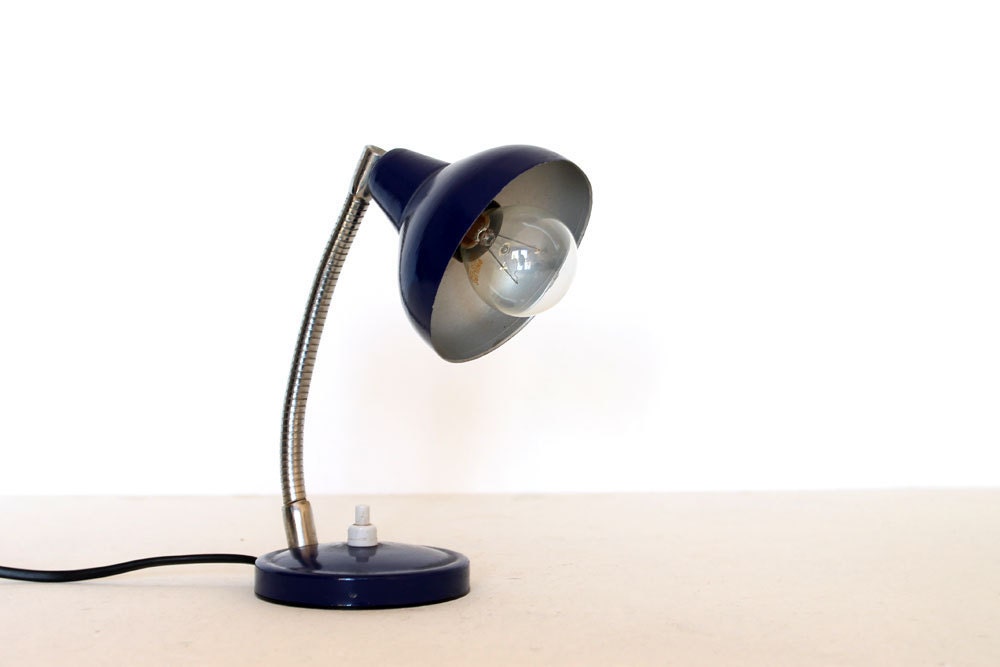 Vintage industrial blue gooseneck desk lamp