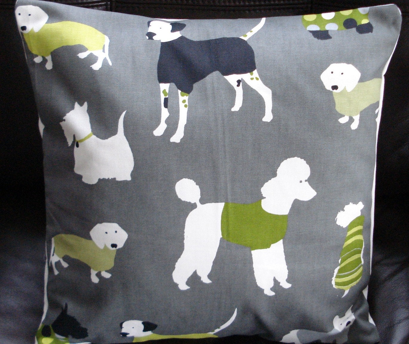 Throw pillows dogs grey gray black green One 16 inch cover case sham gorgeous fabric dachsund labrador poodle dalmation Scottie great dane