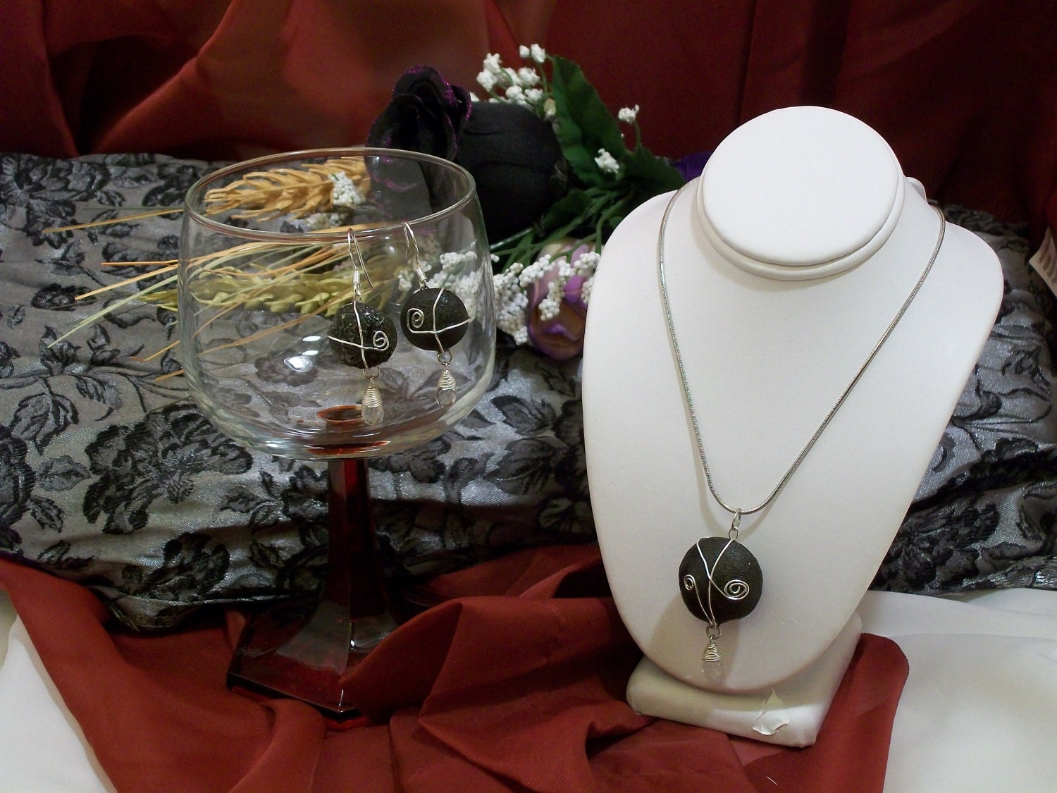 Shaman Chakra Kansas Boji Power Stone Necklace & Earring Jewelry Set