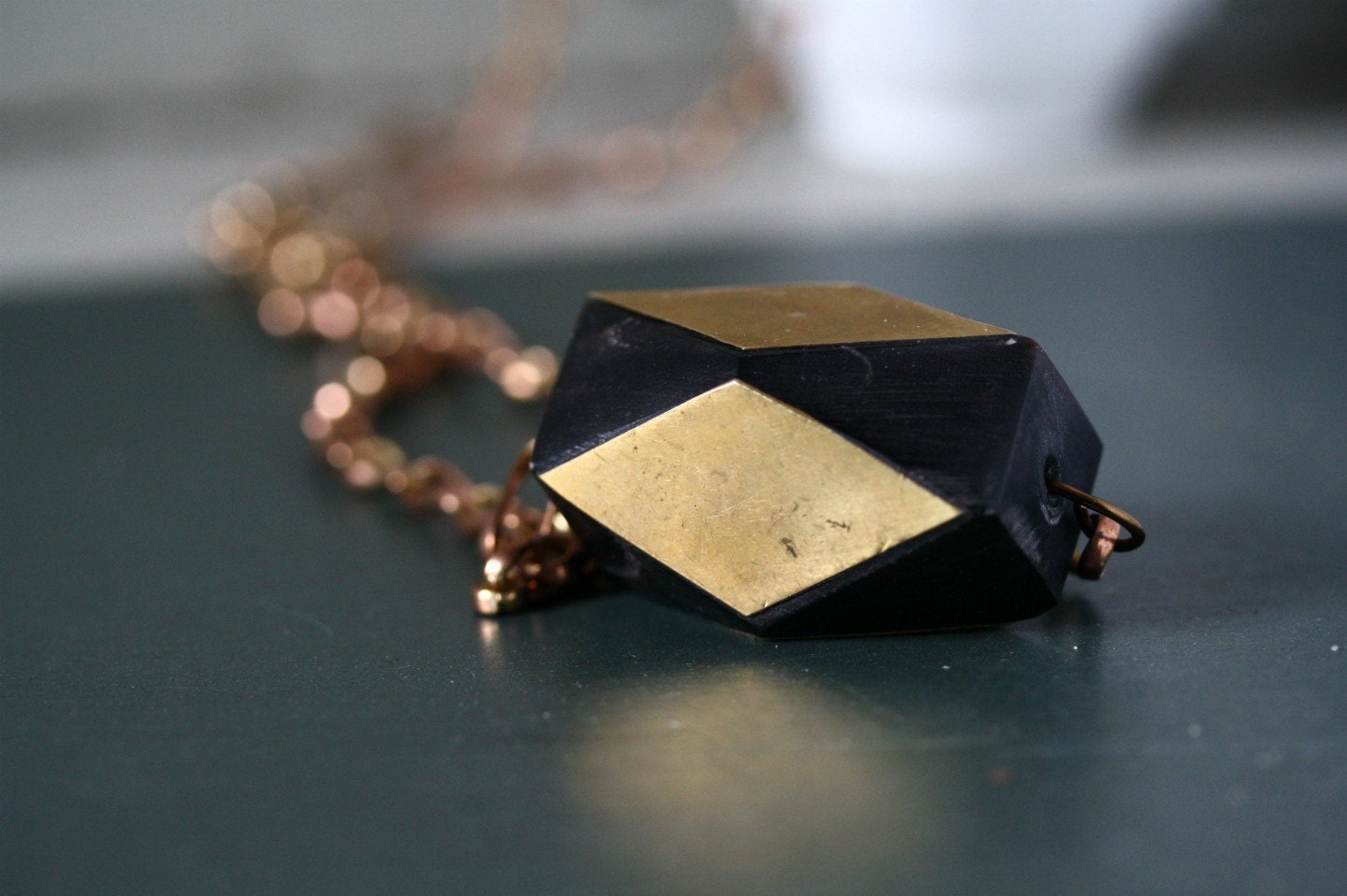 Black and Gold Harlequin Necklace / Dramatically Long