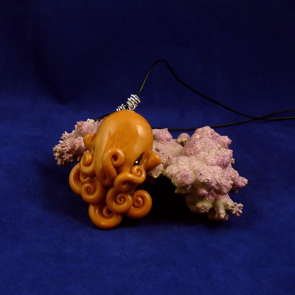 Brass Octopus Necklace - Handmade Polymer Clay Jewelry