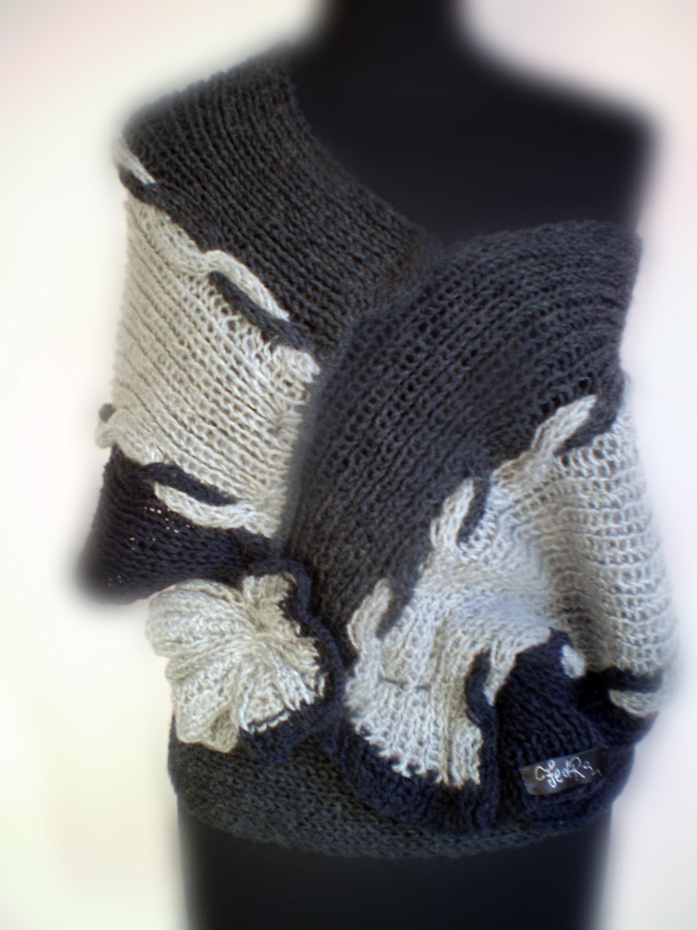 Hand knitted gray- black sweater-shrug