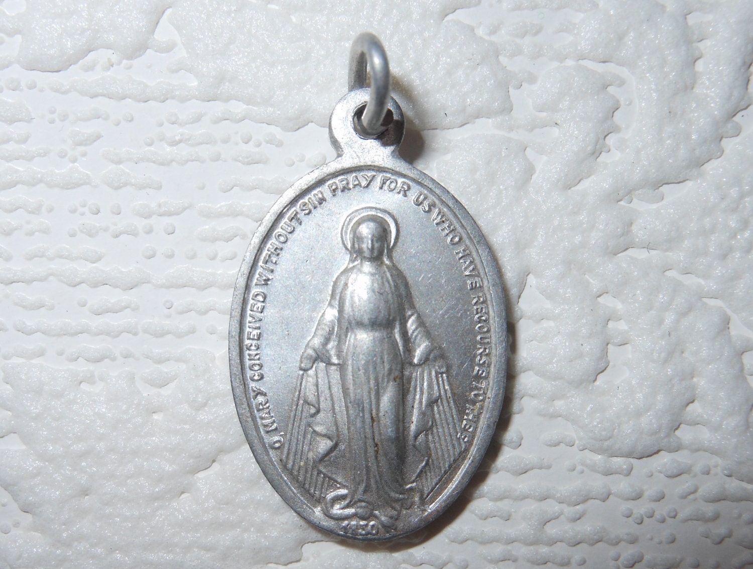 vintage French religious medal Virgin Mary  French