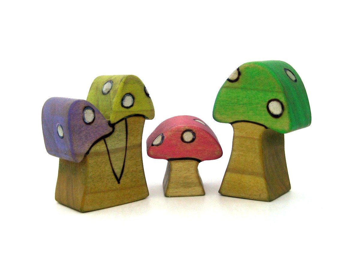 Waldorf Toy - Spring Mushrooms Wooden Toy - Handmade Wood Toy - Made to Order