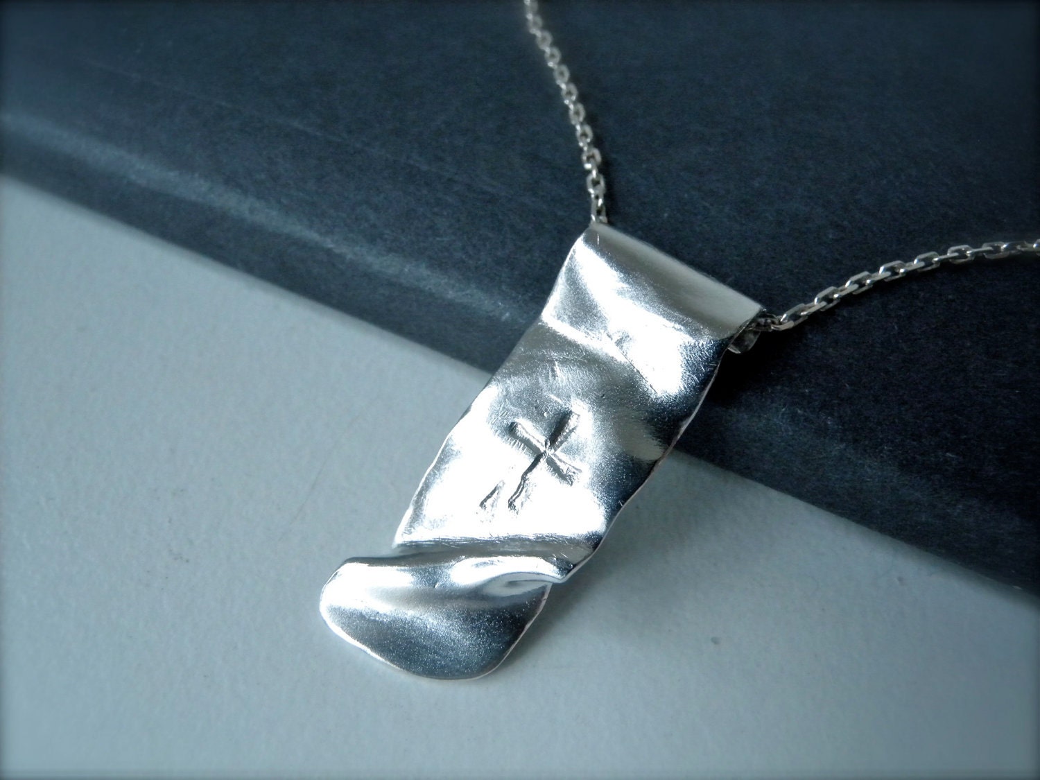 Rustic Cross Flag Silver Necklace  Stamped by NingSterling on Etsy from etsy.com