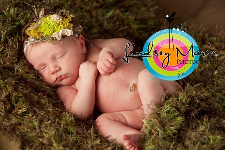 Nature Inspired Green Grass Photography Prop Headband featuring Moss and Vintage Bling Accent