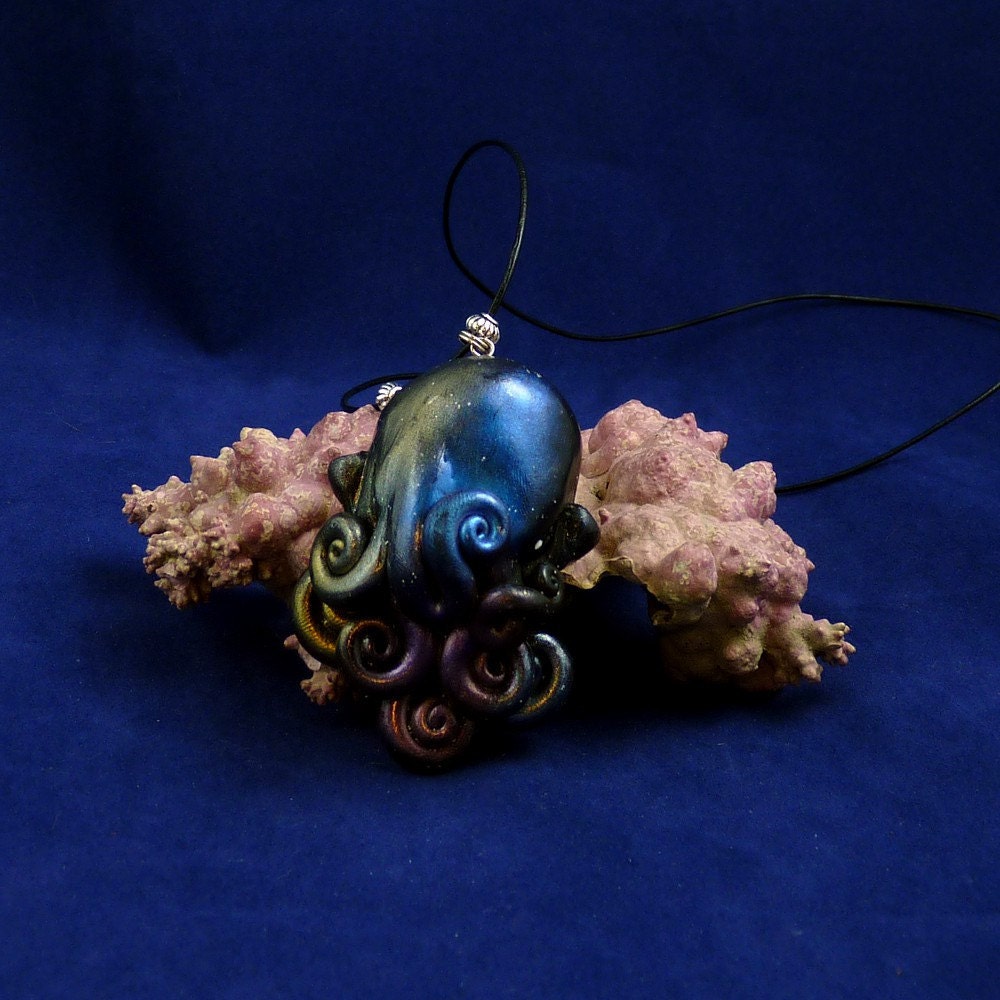 Deep Space Octopus Necklace - Handmade Polymer Clay Jewelry