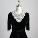 BLACK DRESS 1980s Vintage Black Lace Collar Velvet Mini Dress
