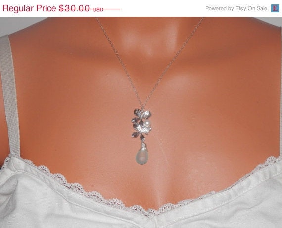 Sterling Silver Cascading Orchid Necklace, with Briolette and Pearl