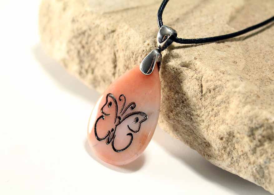 Butterfly - Transformation, Love and Soul - Engraved Stone Pendant - Oregon Picture Jasper