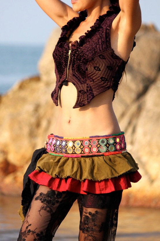 Banjara Tribe Mirror & Embroidery Belt with Soft Leather and Peacock Feathers - Multi color