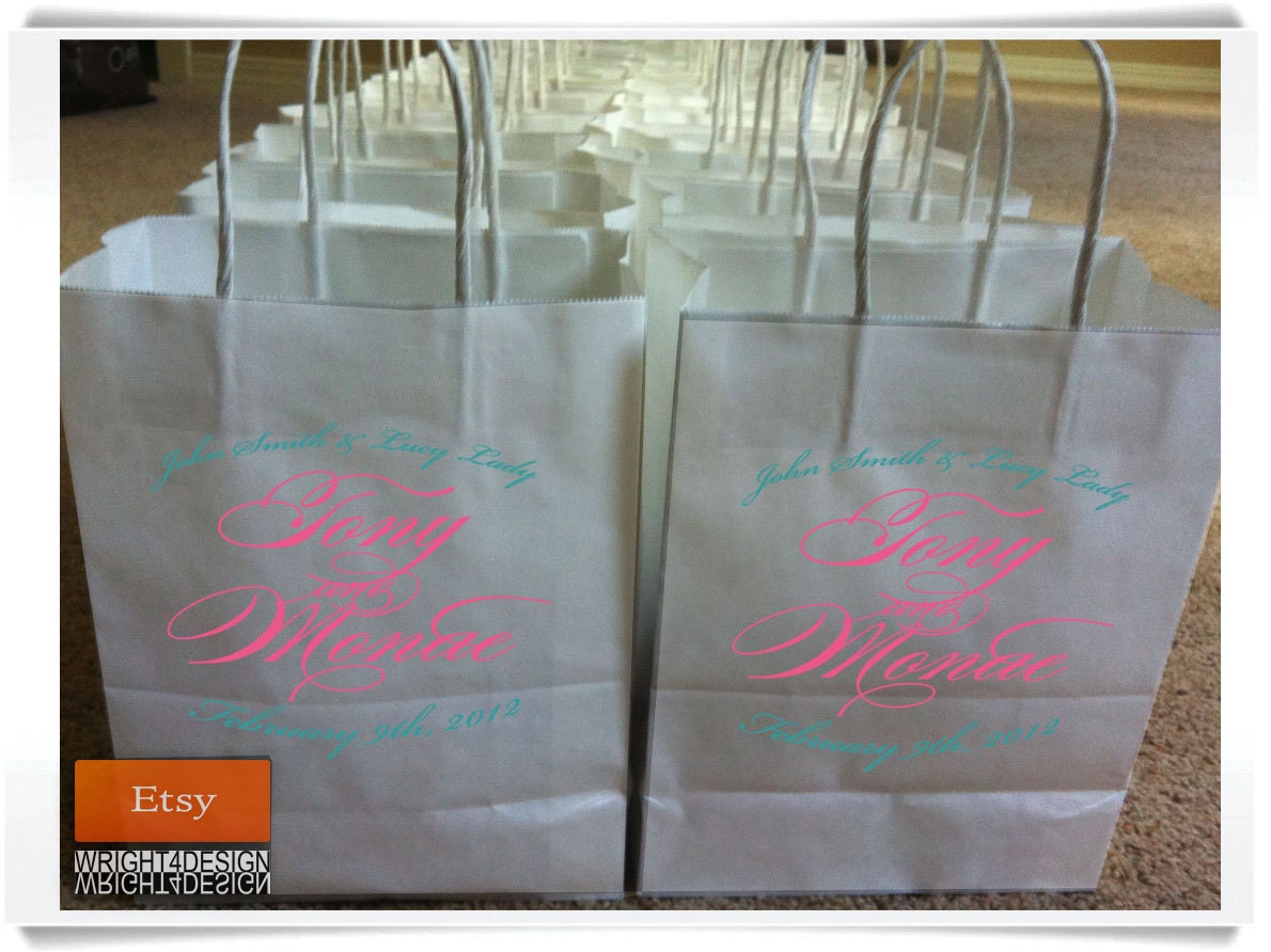 Custom order for Monae Owens Custom Designed and Printed White Wedding Welcome Bags or Wedding Favor Bag 8" x 10"
