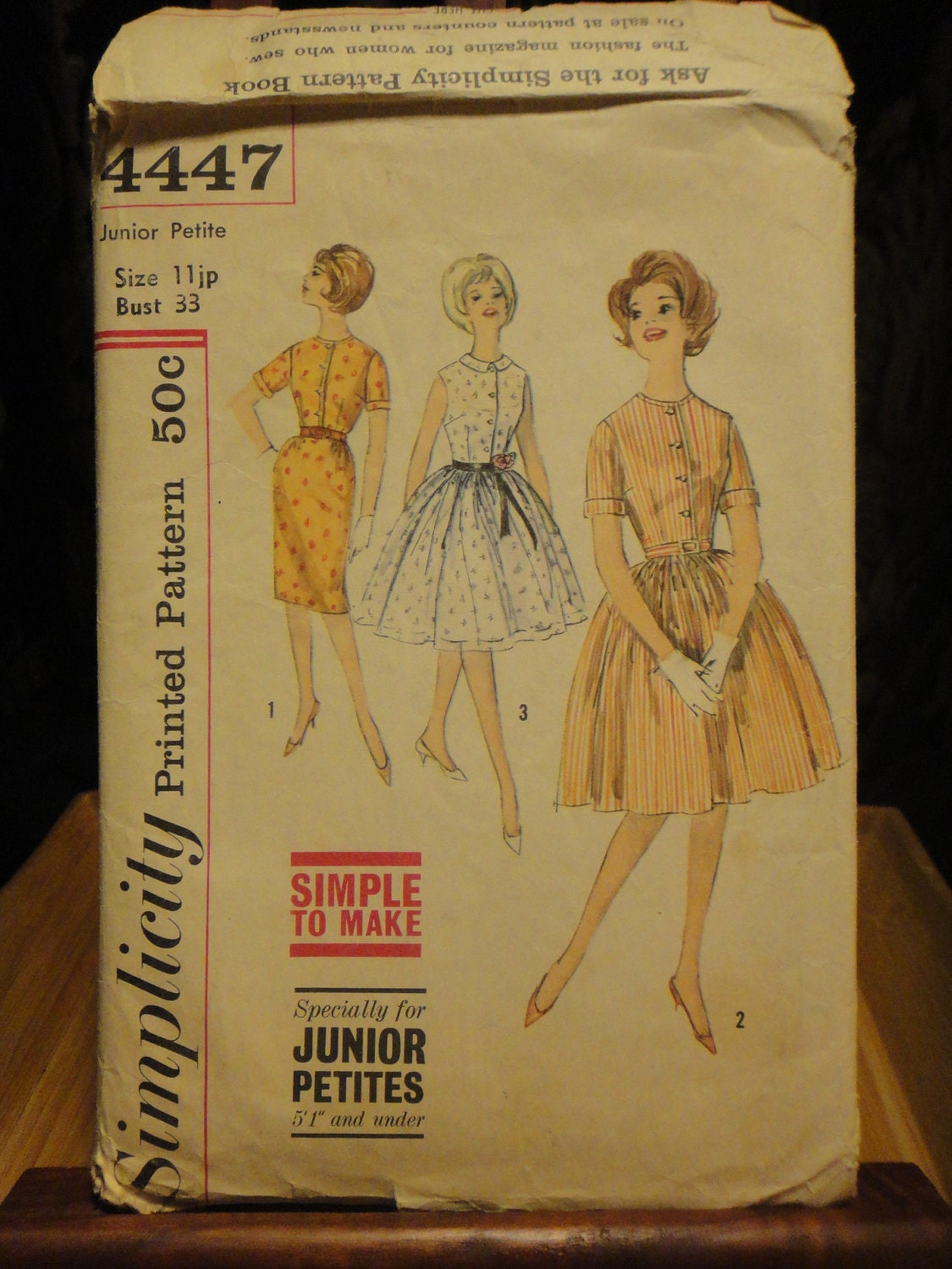 1958 Uncut Simplicity Vintage Sewing Pattern - Pin up Junior Petites One piece Dress with Two Skirts - 1940s 1950s Size 11 P Bust 33