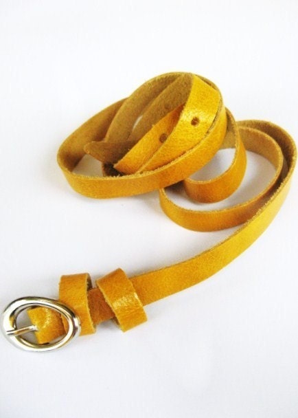 SUPER SKINNY LEATHER Belt - in Big Yellow Taxi -  Free Shipping