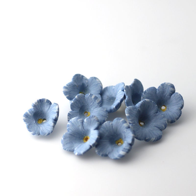 Blue Flax, Flower Beads, Polymer Clay Beads, Blue Beads 633