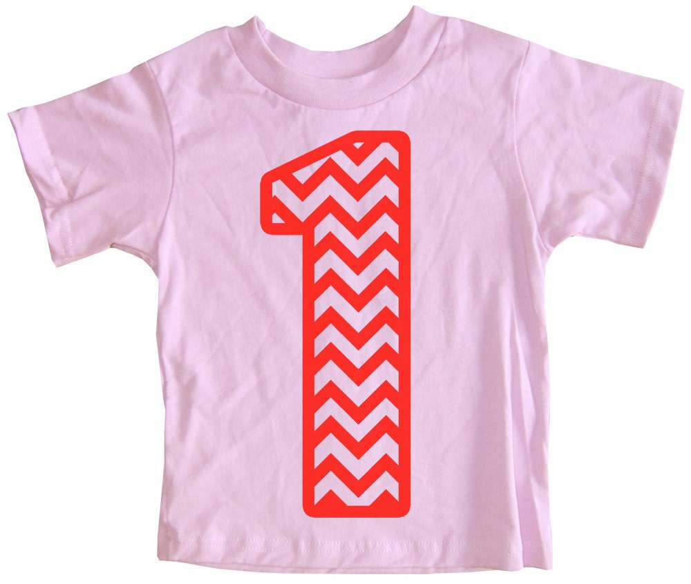 No. 1 Chevron Girls First Birthday T Shirt Light Pink with Red zig zag shirt