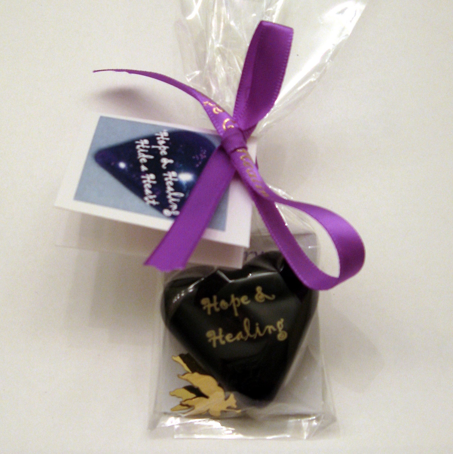Wellness Purple Glass Heart of 'Hope and Healing' Get Well Encouragement 1.5x1.5x.5" 1.6oz