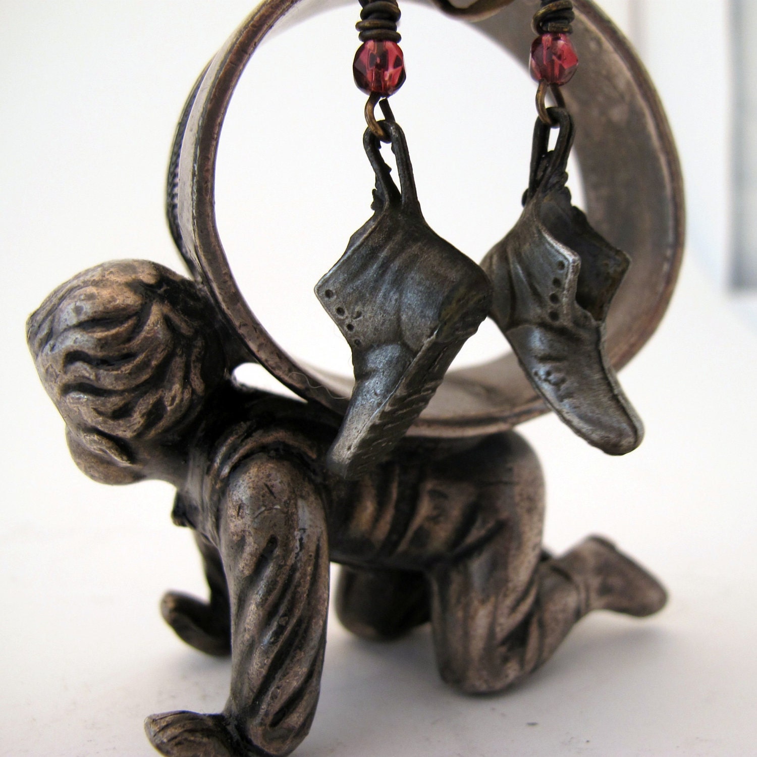 Vintage Shoe Earrings Rosary Bead