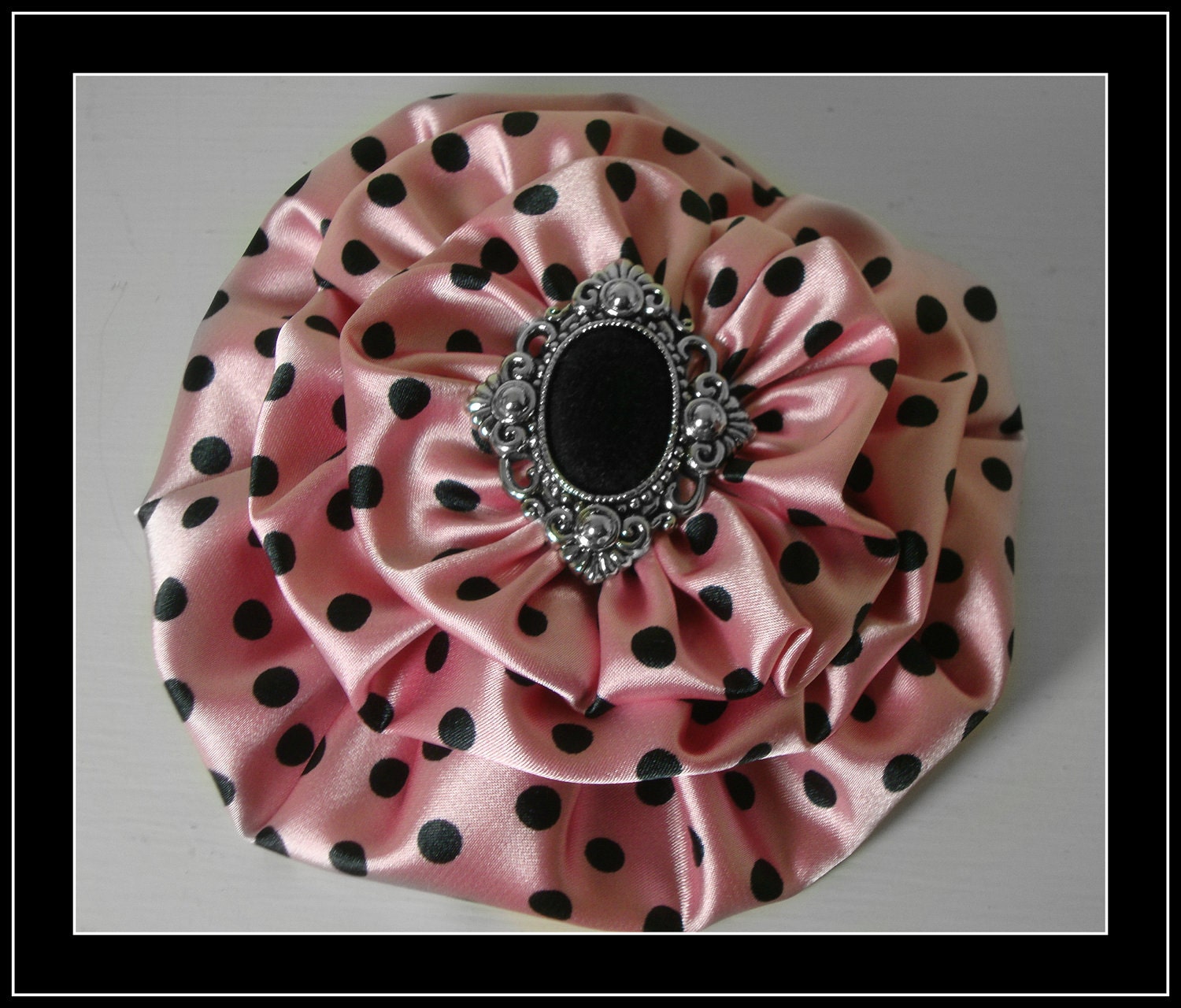 Dressy - Light Pink - Black - Polka Dot - Victorian Button - Brooch - Pin - Easter - Spring - Women - Teen - Youth - Girls