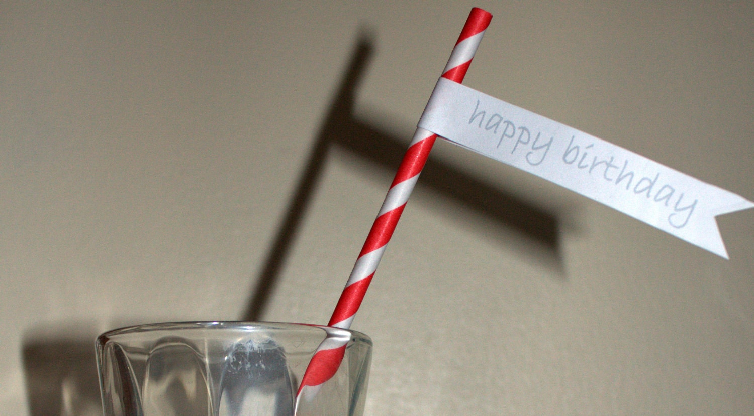Vintage Red and White Striped Straws with Free Printable Straw Flags - Paper Party Straws