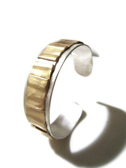 Gold Cuff  Fold Form  Sterling Brass Ribbon Bracelet